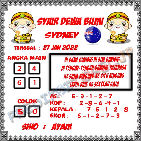 Syair Dewa Bumi Sydney Kamis 27-Jan-2022