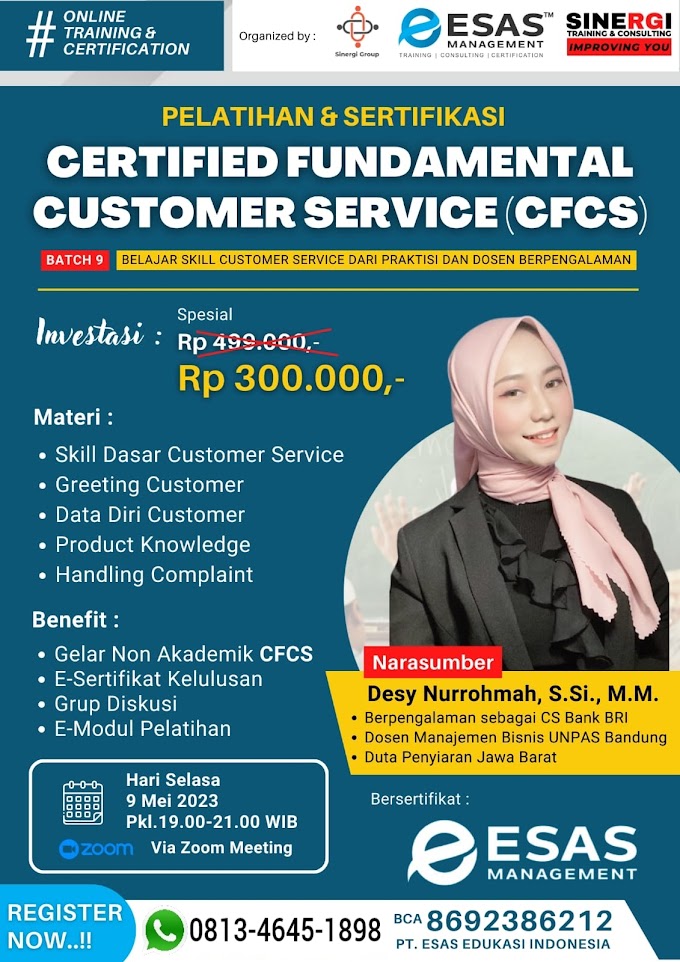 WA.0813-4645-1898 | Certified Fundamental Customer Service (CFCS) 9 Mei 2023