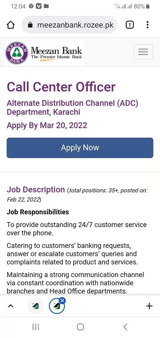  Job in meezan bank march 2022