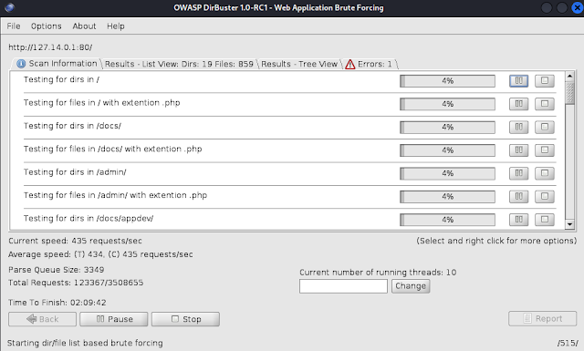 dirbuster scanning on kali linux