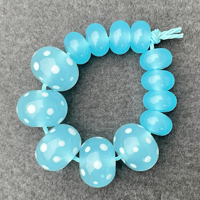 Handmade lampwork glass beads in CiM Aquamarine Ice Milky