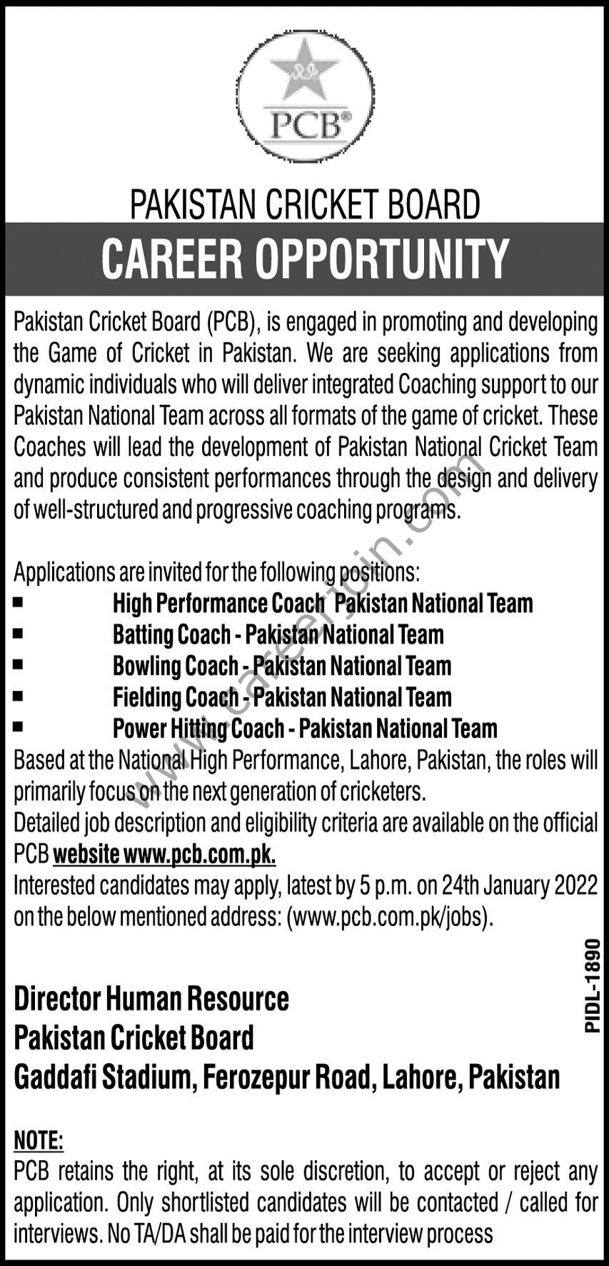 Pakistan Cricket Board PCB Jobs December 2021
