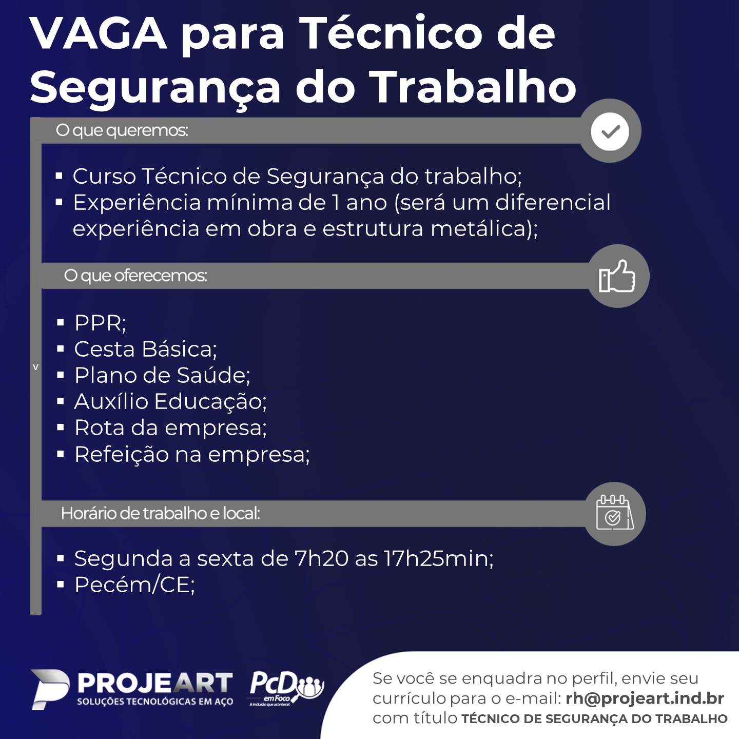 TÉCNICO(A) DE SEGURANÇA DO TRABALHO - PECÉM/CE