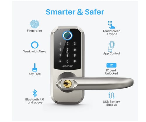 SMONET 5-in-1 Keyless Entry Fingerprint Door Smart Lock