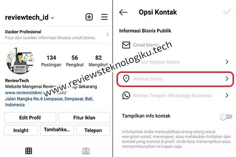 cara menambahkan alamat di instagram bisnis