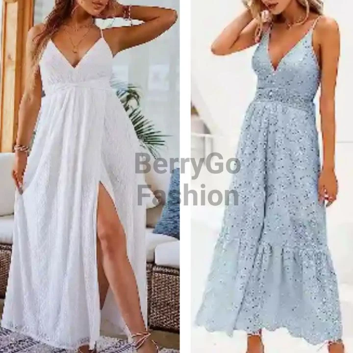 The BerryGo Womens Fashion Ideas: Maxi Embroidery Pearl Button-Down Dress with V-Neckline Style