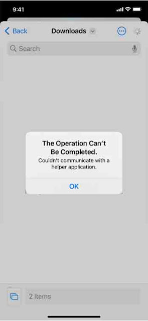 خطأ العملية لا يمكن أن تكتمل في تطبيق ملفات iPhone