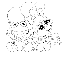 Babies Kermit & Piggy birthday coloring page