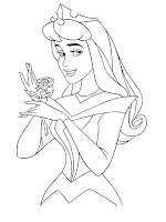 Princess Aurora and bird coloring pages