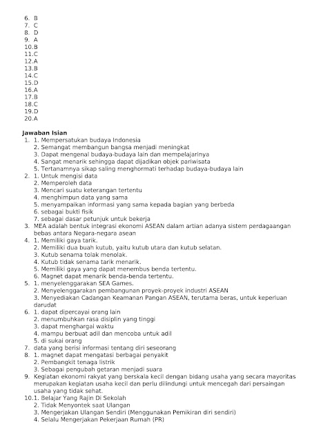 30 Soal dan Kunci Jawaban PAS Kelas 6 Semester 1 Tema 6