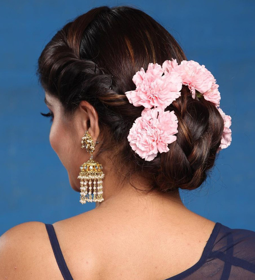 8. Side Plaited Bun Hairstyle for Saree:
