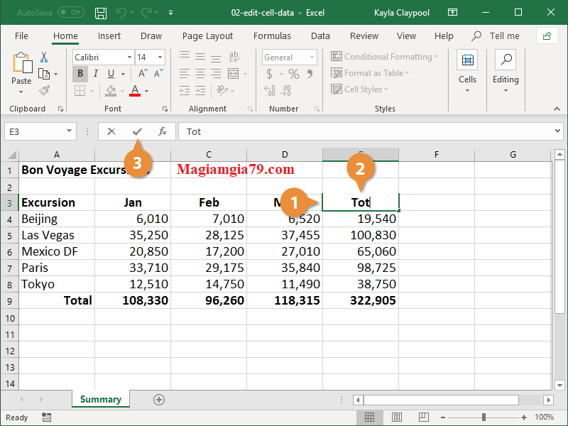 Nhập dữ liệu cho ô trong Excel