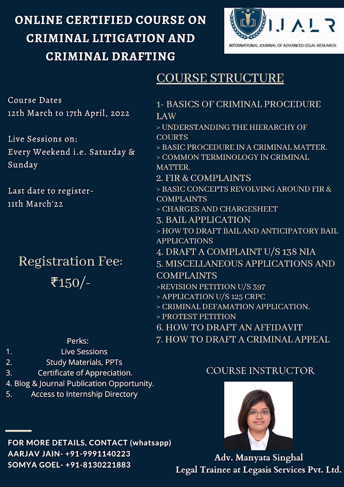 LAW FIRM CERTIFIED COURSE ON CRIMINAL LITIGATION AND CRIMINAL DRAFTING
