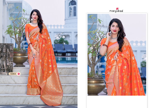 Orange color malashree silk woven zari work saree