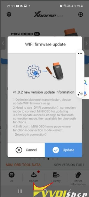 Update Xhorse VVDI Mini OBD WiFi Firmware 1