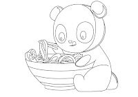 Panda eats ramen coloring page for kids