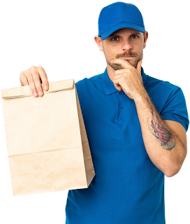 Food Delivery Boy with Paper Bag Transparent Image
