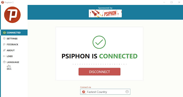 واجهة برنامج سايفون Psiphon للكمبيوتر