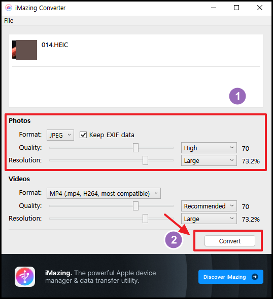 iMazing converter 실행 장면 1