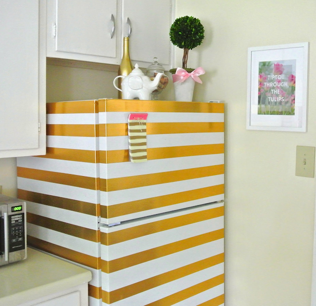 DIY Gold Striped Refrigerator