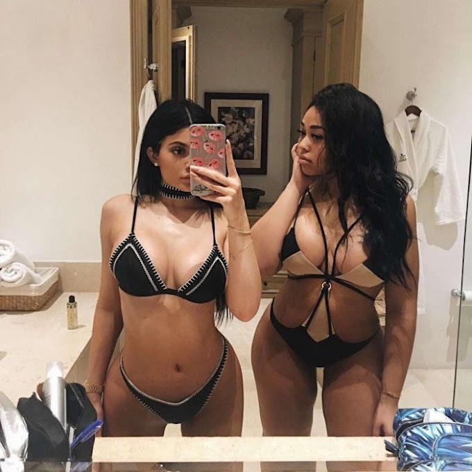 [Babes In Blue] Stunning Kylie Jenner In A Thong Black Bikini