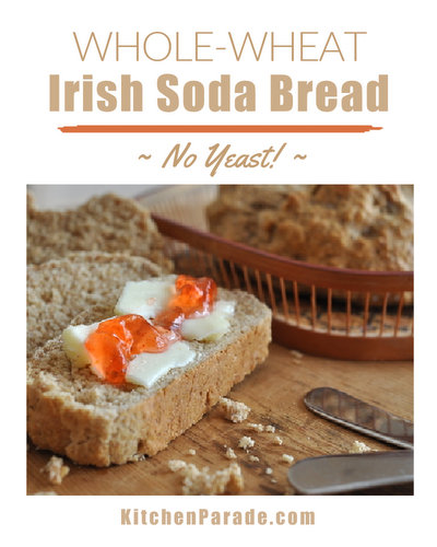 Whole Wheat Irish Soda Bread ♥ KitchenParade.com, traditional Irish soda bread recipe except with whole wheat flour. No yeast!