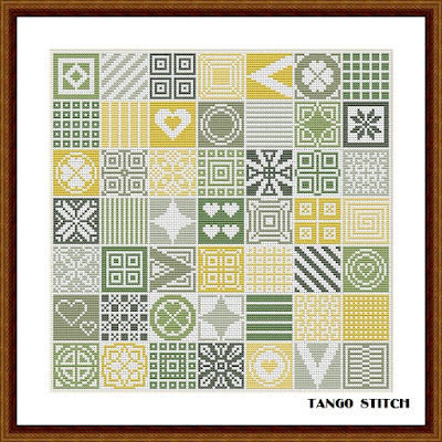 Green cross stitch ornament sampler