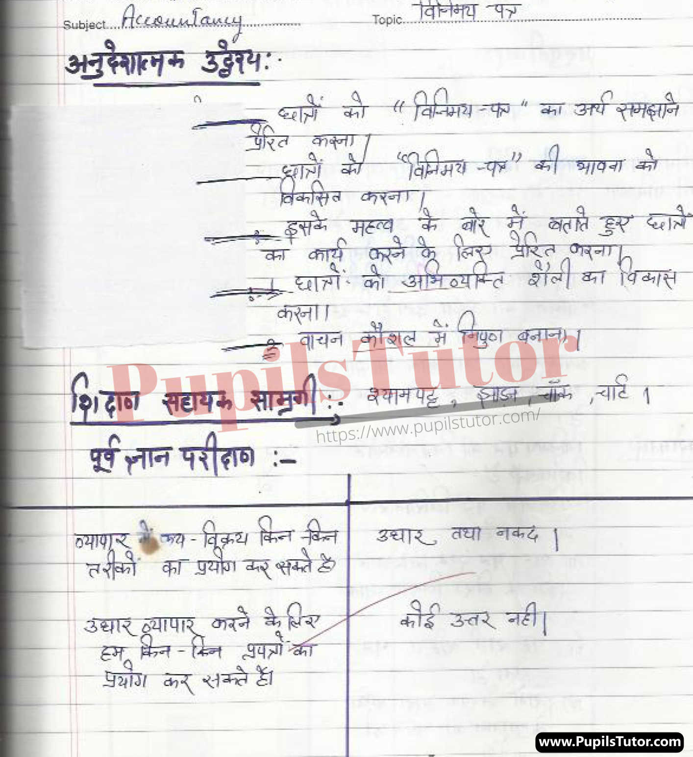 Viniyam Patra Lesson Plan | Bill Of Exchange Lesson Plan In Hindi For Class 11 – (Page And Image Number 1) – Pupils Tutor