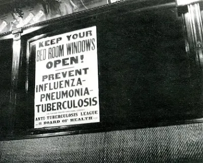 Universidade de Michigan Um cartaz de bonde em Cincinnati em 1918 transmite mensagens de saúde pública para reduzir a propagação da gripe e outras doenças