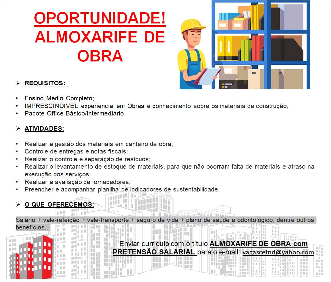 ALMOXARIFE DE OBRA em Fortaleza/CE