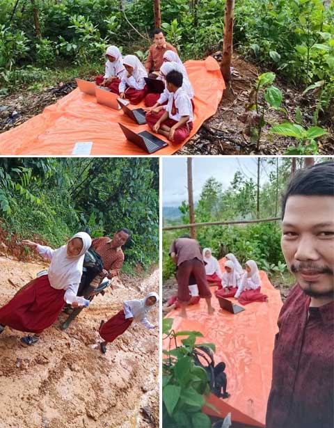 Ketika SDN 05 Ombak Kubu dan SDN 17 Rantau Limau Kapeh Berjuang Mencari Sinyal