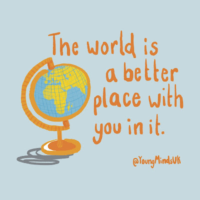 YoungMinds UK globe with text - the world is a better place with you in it