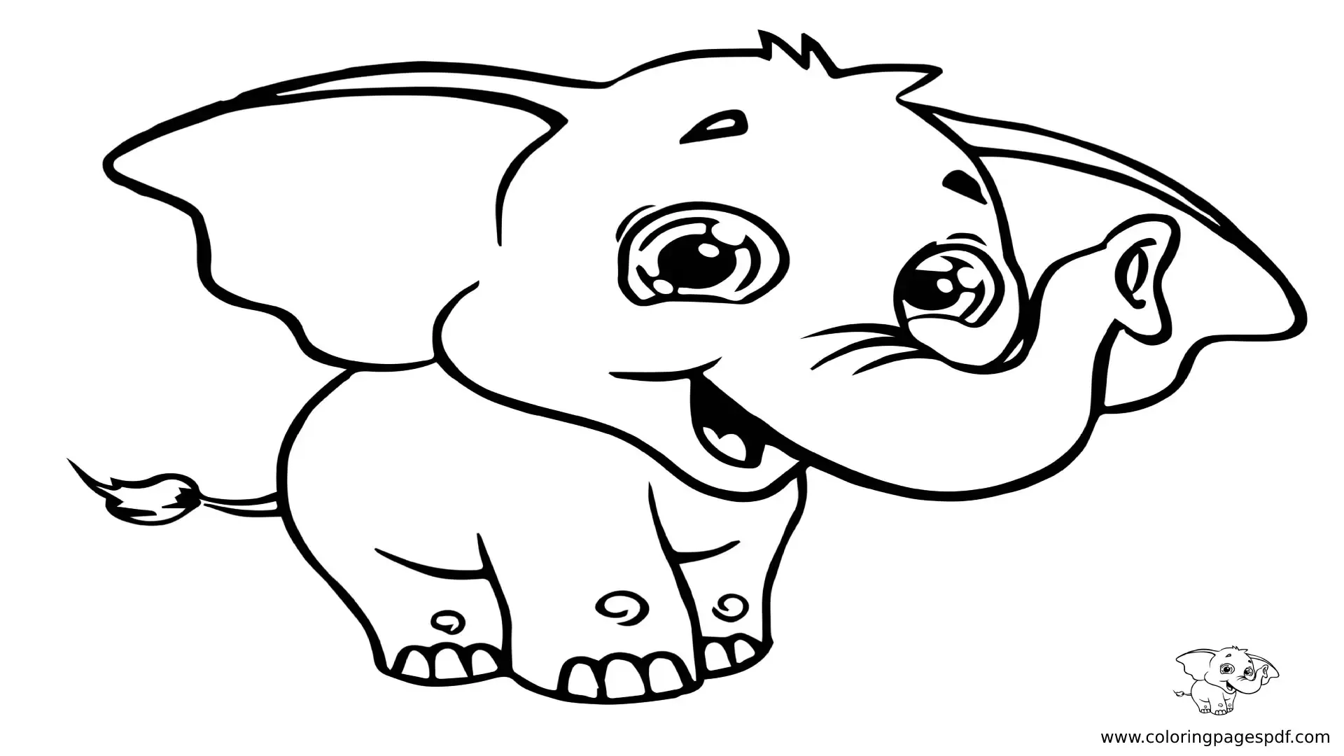 Coloring Pages Of A Small Cute Elephant Smiling