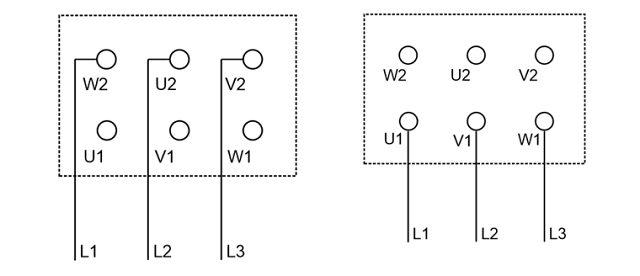 6 leads Double winding Single speed Motor Connection