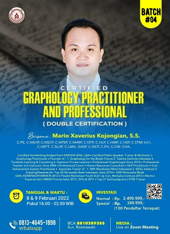 WA.0813-4645-1898 | Certified Graphology Practitioner (C.GP), Certified Professional Graphology (C.PG) Batch 4