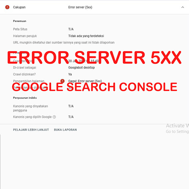 CARA MENGATASI ERROR SERVER (5xx) BLOGSPOT DI GOOGLE SEARCH CONSOLE