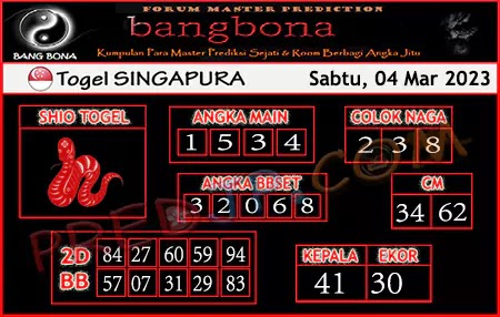 Prediksi Bang Bona SGP Sabtu 04 Maret 2023