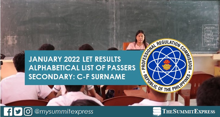 C-F Passers Secondary: January 2022 LET Result
