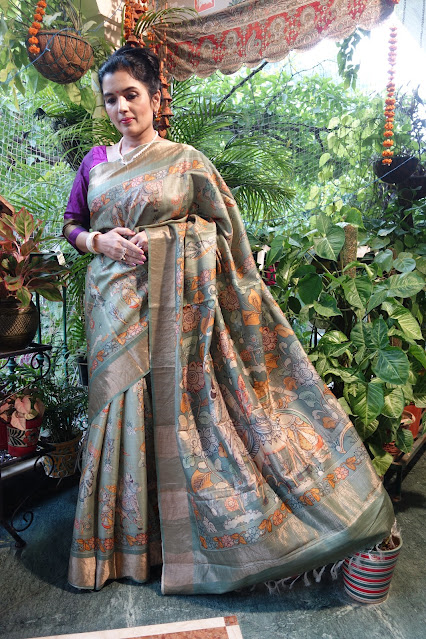 Pen kalamkari sarees on pure tussar