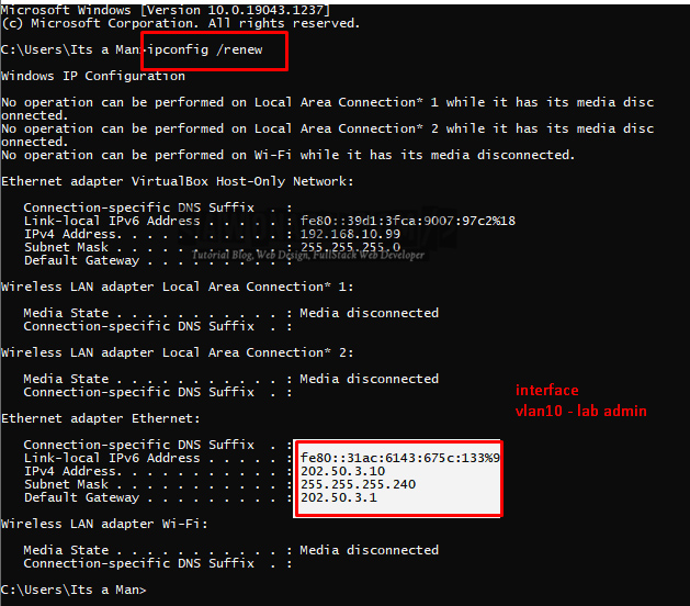 Terhubung VLAN 10 - Lab Admin