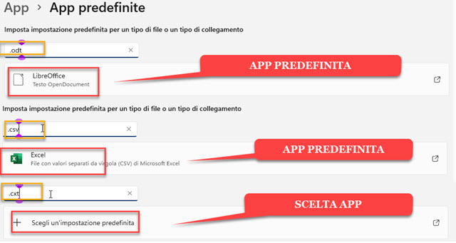 scelta delle app predefinite