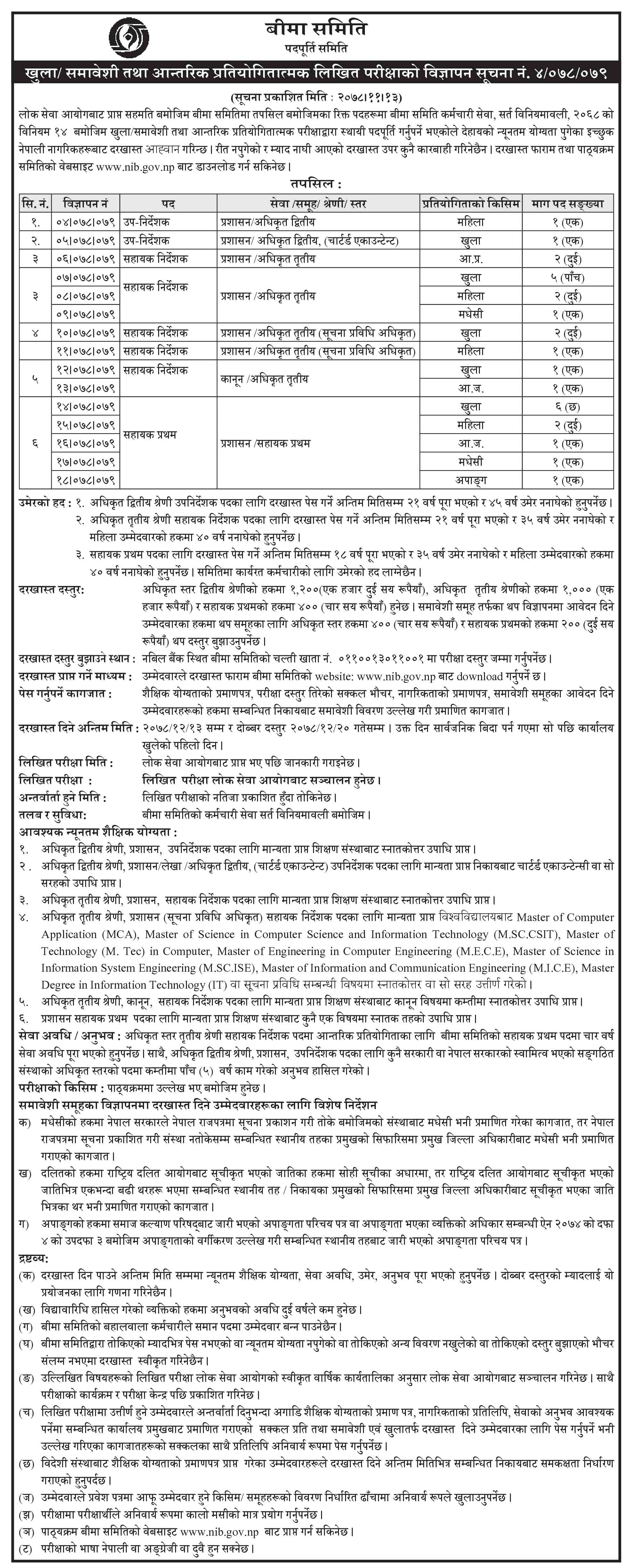 Job Vacancy On Beema Samiti