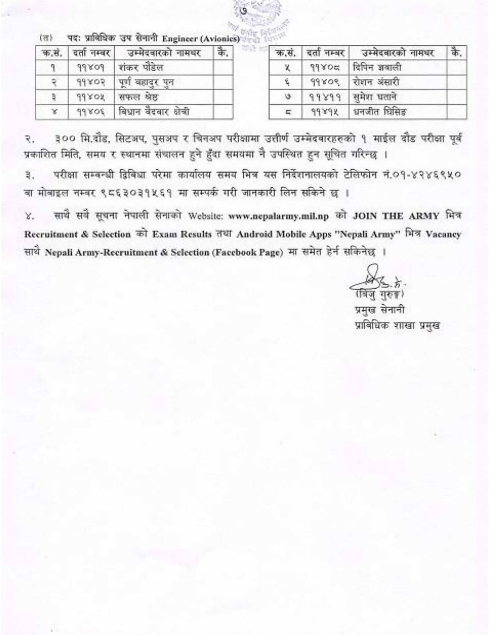 Nepal Army 300 M Running, Push UP and Sit Up Exam Result Male Candidate (2078-07-23)