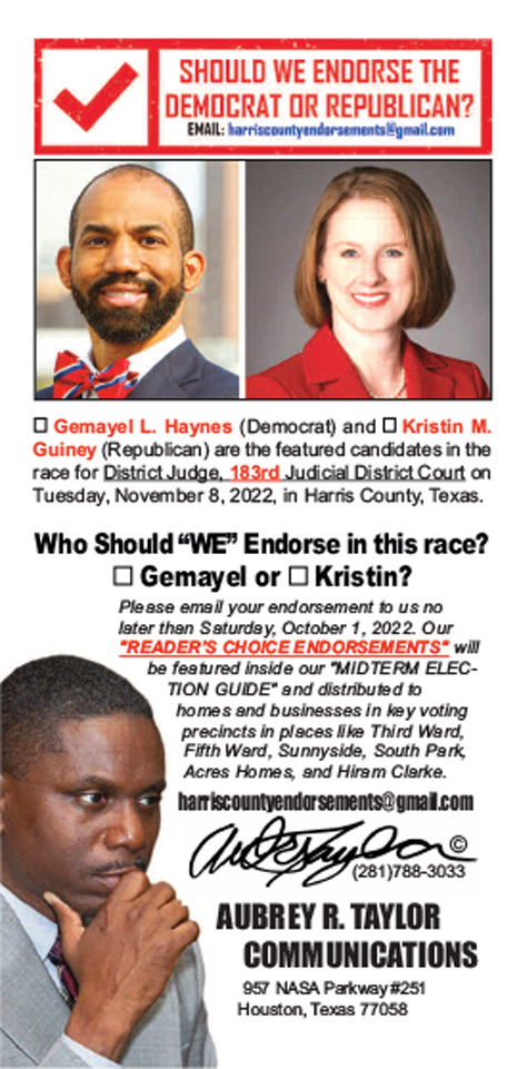 Gemayel Haynes and Kristin Guiney are running for District Judge, 183rd Judicial District Court