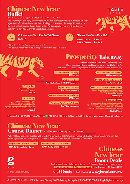 Chinese New Year Buffets, Takeaways and Course Dinner Promotion 2022 by G Hotel Gurney, Penang