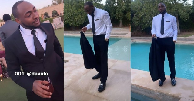 Davido displays his neat side as he Rocks Black suit to a wedding (Photos)