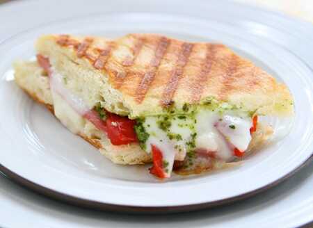 Panini with Prosciutto, Roasted Pepper and Basil Pesto Recipe