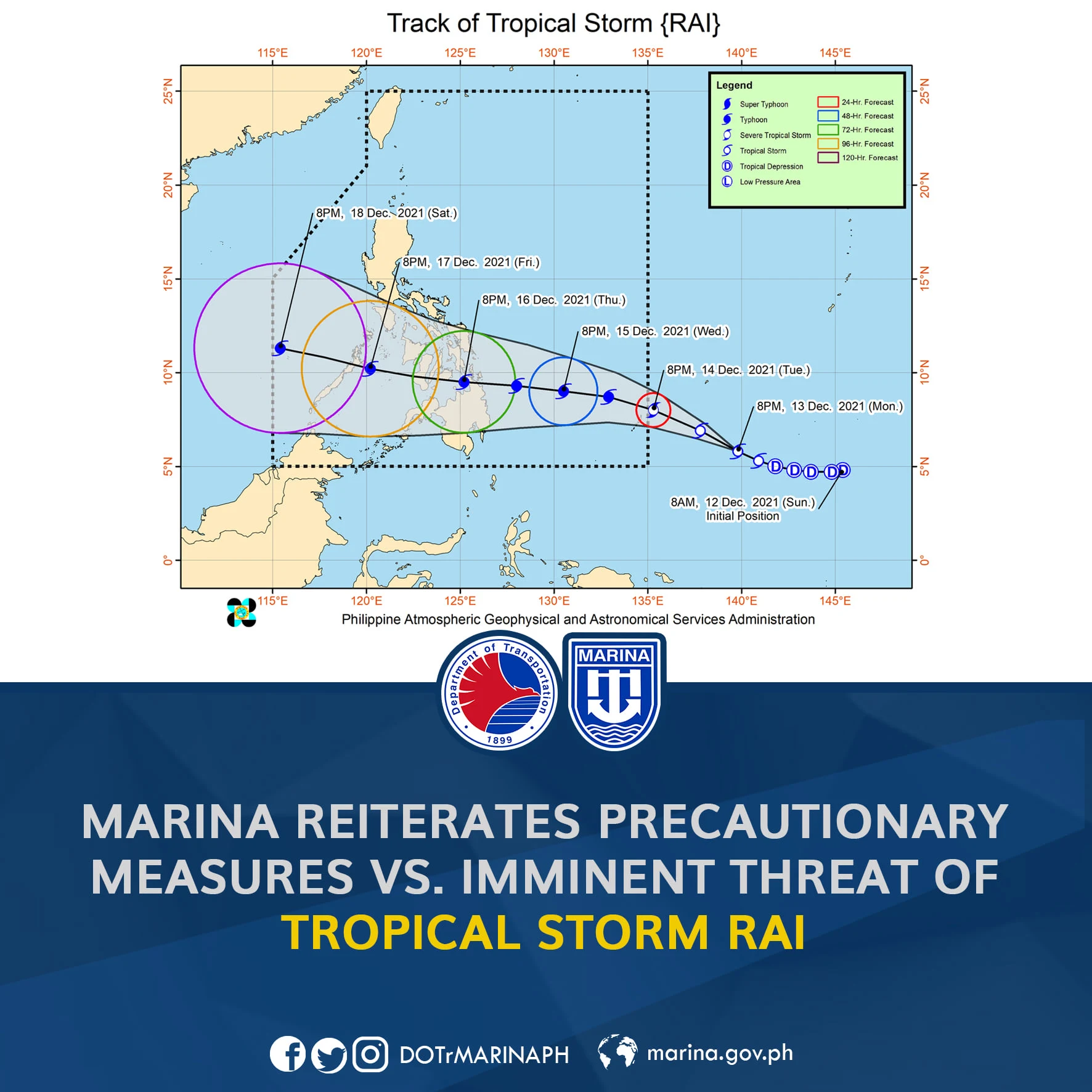 MARINA reiterates precautionary measures vs. imminent threat of Tropical Storm Rai