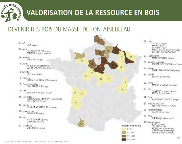 carte ONF FODEX des acheteurs de bois de Fontainebleau