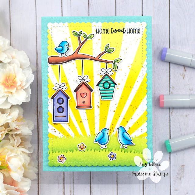 Tweet Birdie Stamp and Die Set, Rays of Sunshine Stencil by Pawsome Stamps #pawsomestamps #handmade